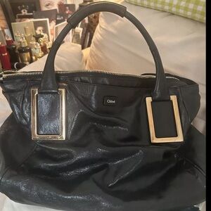 Gently Used Chloe Ethel Leather Black Handbag With Gold Hardware!